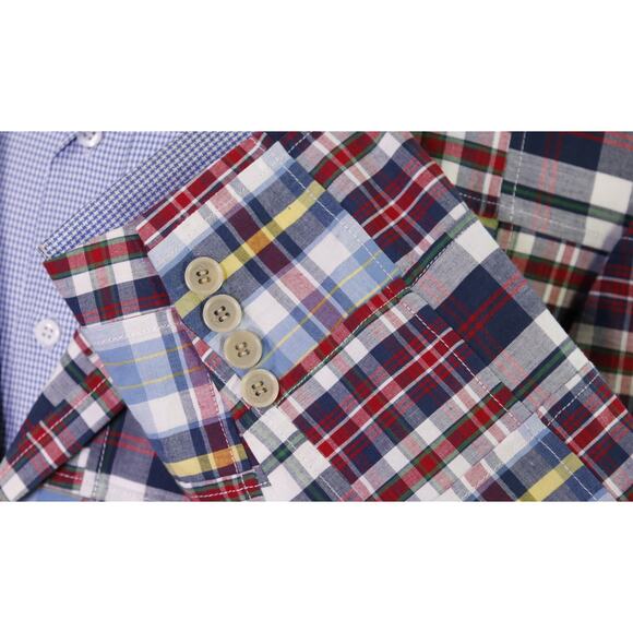 Etienne Aigner Men's Patchwork Madras Red Blue Plaid Cotton Blazer Large 44R - Picture 6 of 9